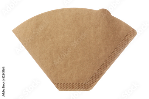 Unbleached brown coffee filter isolated on white background