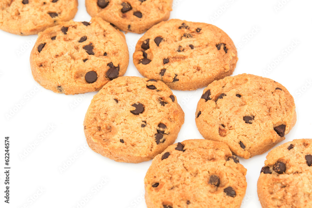 Chocolate chip cookies isolated on white background. Chocolate chip cookies isolated on white background.