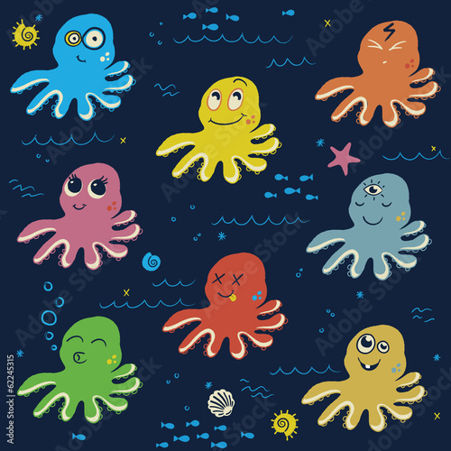 Cartoon octopus. Seamless pattern © penguin_house