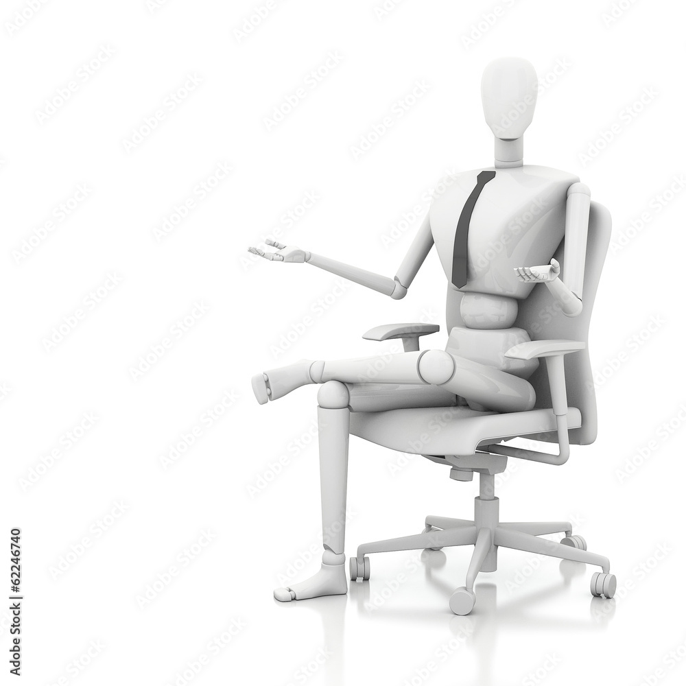 3d businessman doll is sitting on chair 3d businessman doll is sitting on chair