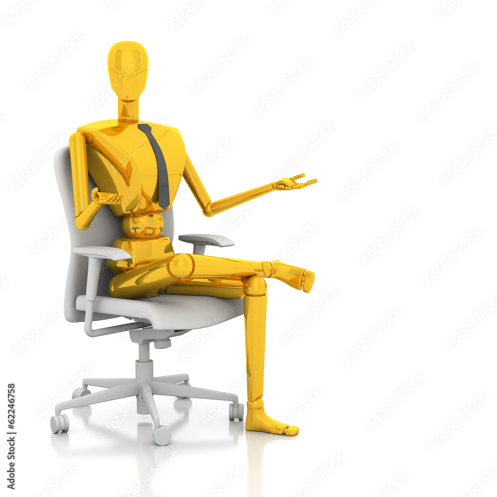 3d businessman doll is sitting on chair 3d businessman doll is sitting on chair