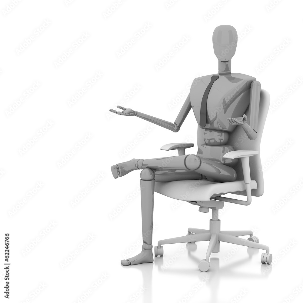 3d businessman doll is sitting on chair 3d businessman doll is sitting on chair