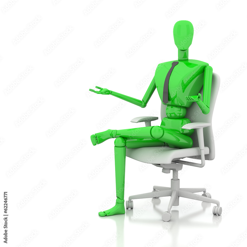 3d businessman doll is sitting on chair 3d businessman doll is sitting on chair