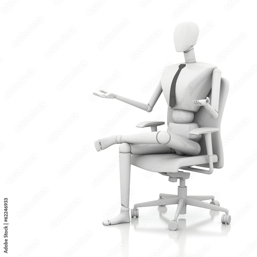 3d businessman doll is sitting on chair 3d businessman doll is sitting on chair