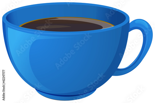 A blue cup with coffee