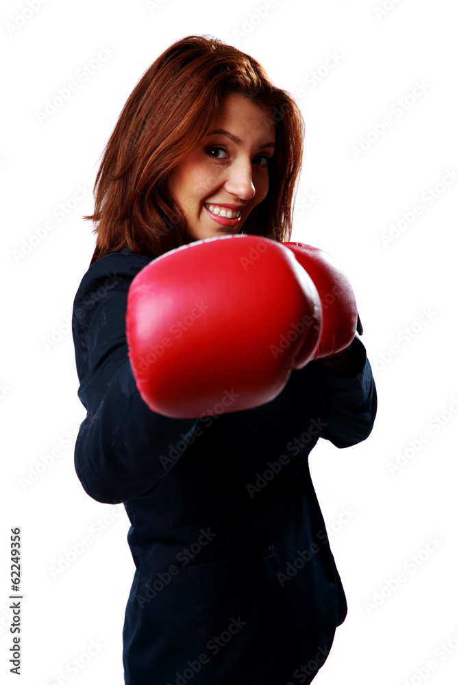 businesswoman wearing boxing gloves punching businesswoman wearing boxing gloves punching