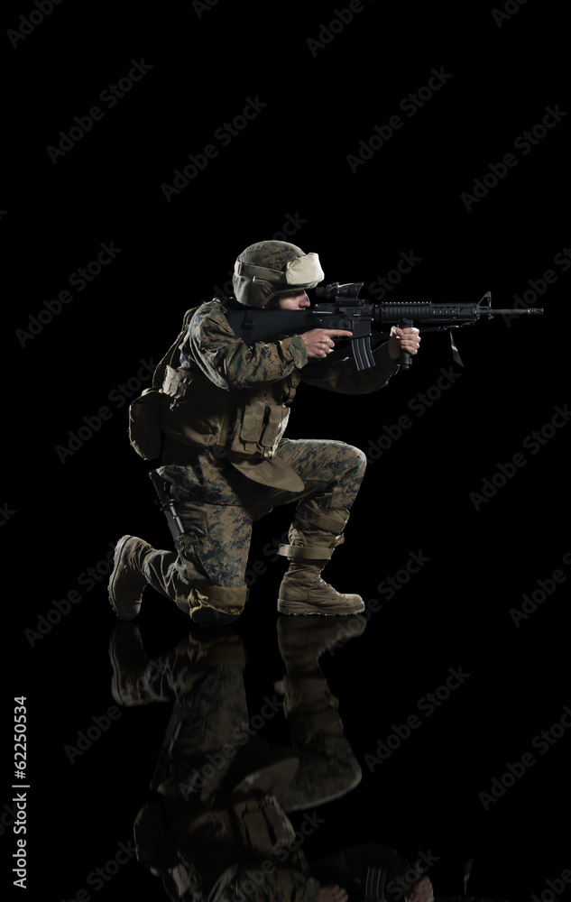 U.S. marine. American soldier. Isolated on black. U.S. marine. American soldier. Isolated on black.