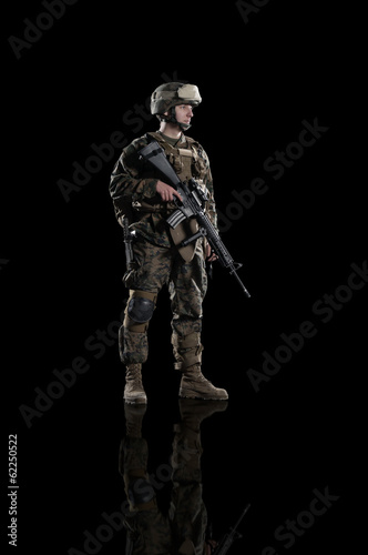 U.S. marine. American soldier. Isolated on black.