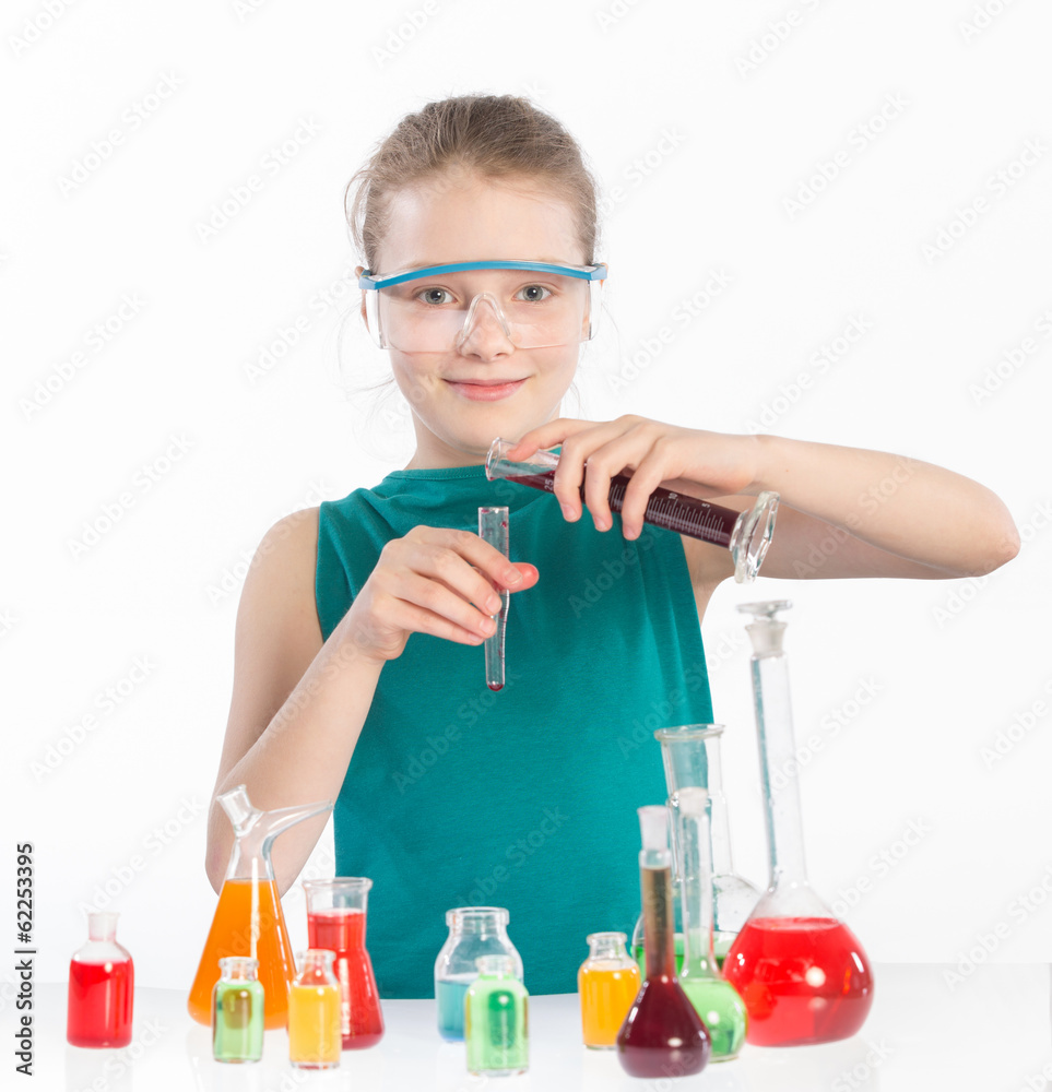 Child in chemistry class, chemistry lesson