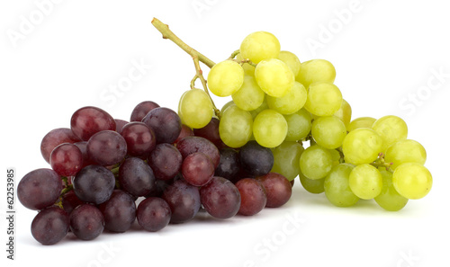 Green and red grape bunch isolated on white background