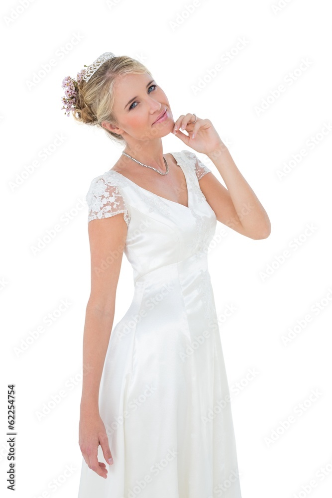 Portrait of smiling bride with hand on chin Portrait of smiling bride with hand on chin