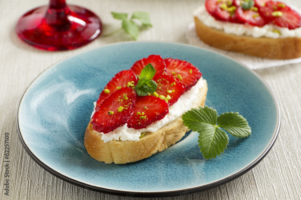 bruschetta with ricotta and strawberries. bruschetta with ricotta and strawberries.