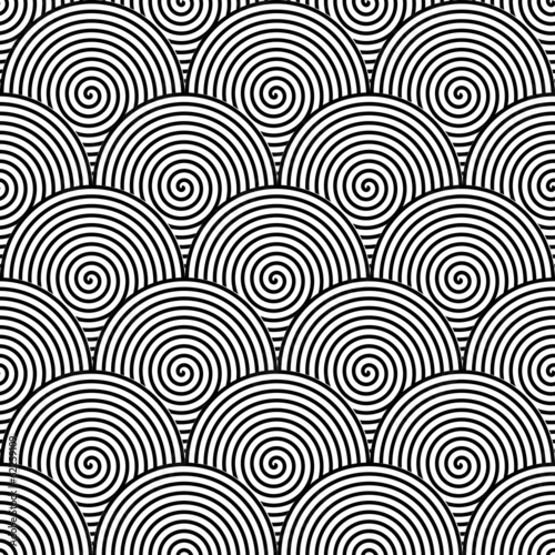 Design seamless monochrome twirl pattern. Monochrome geometric e
