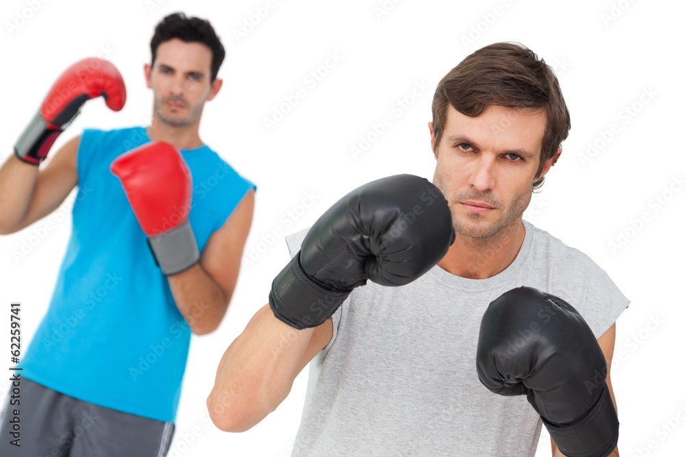 Portrait of two male boxers practicing Portrait of two male boxers practicing