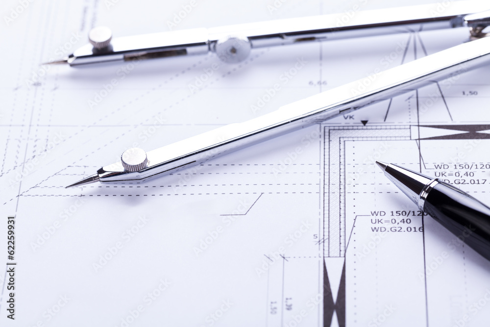 Architektonische Baupläne und Arbeitsmaterial für Architekten