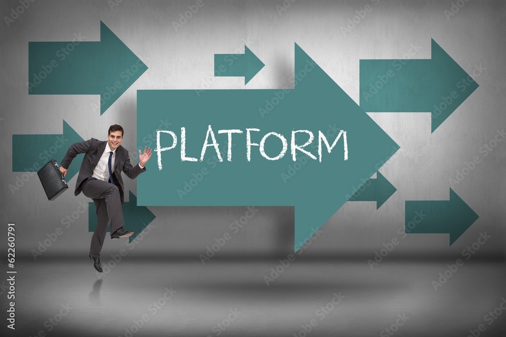 Platform against blue arrows pointing Platform against blue arrows pointing