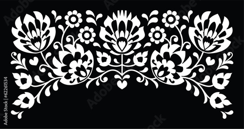 Polish floral folk white embroidery pattern on black background