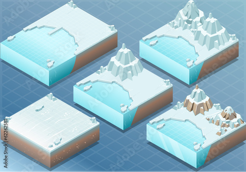 Isometric Arctic Terrain with Iceberg and Mount