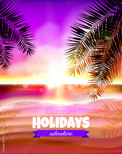 Summer sunset on the beach - vector illustration