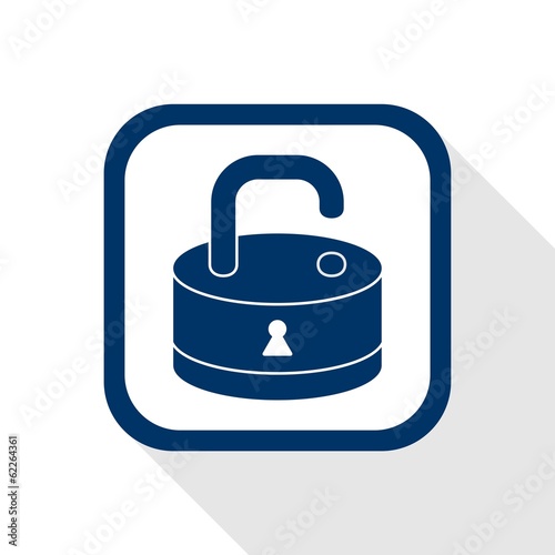 square blue icon open lock with long shadow photo