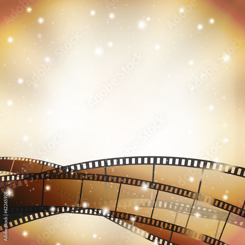 cinema background with retro filmstrip and stars