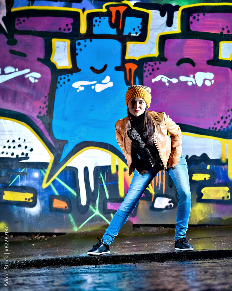 Pretty young girl and graffiti Pretty young girl and graffiti