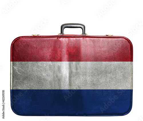 Vintage travel bag with flag of Netherlands