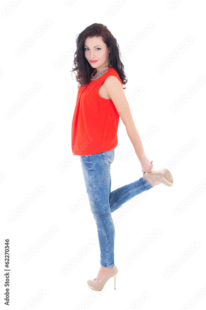 young attractive slim woman posing isolated on white young attractive slim woman posing isolated on white