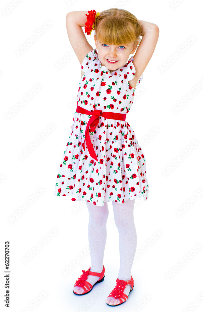 beautiful little girl with a smile jumping beautiful little girl with a smile jumping