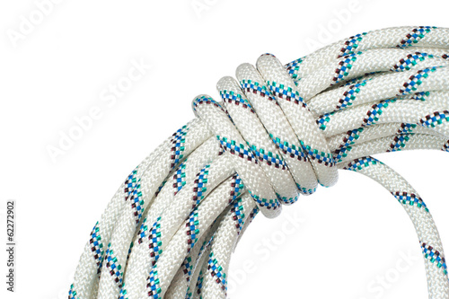 Close up of bight of rope using in speleo activity and working o photo