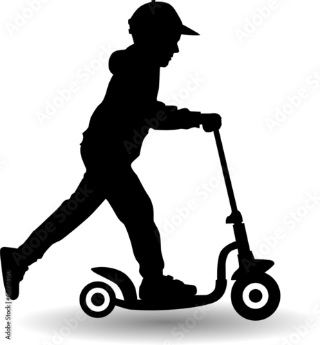 boy rides scooter vector illustration