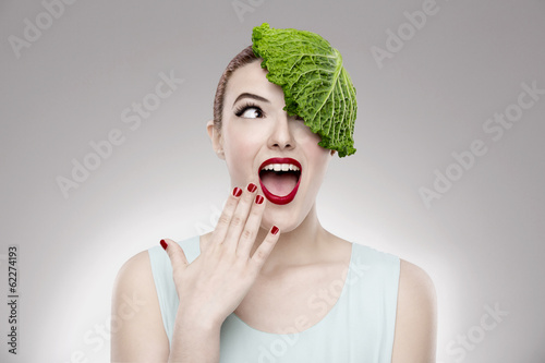 Portrait of a woman illustrating a vegan concept 