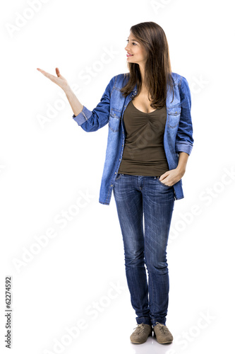 Beautiful and attractive woman wearing a jeans shirt 