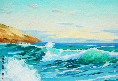 mediterranean landscape, painting by oil on a canvas,  illustrat
