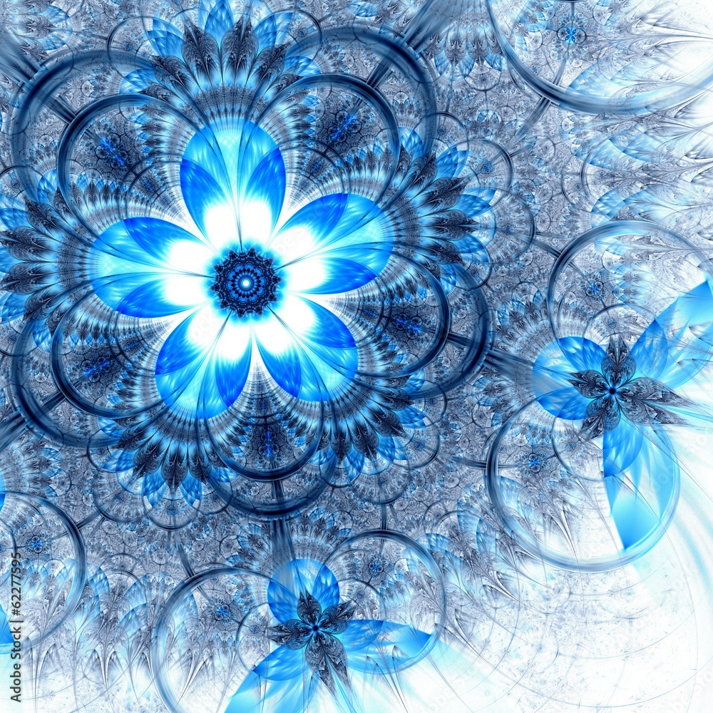 Fototapeta premium Dark blue fractal flower, digital artwork