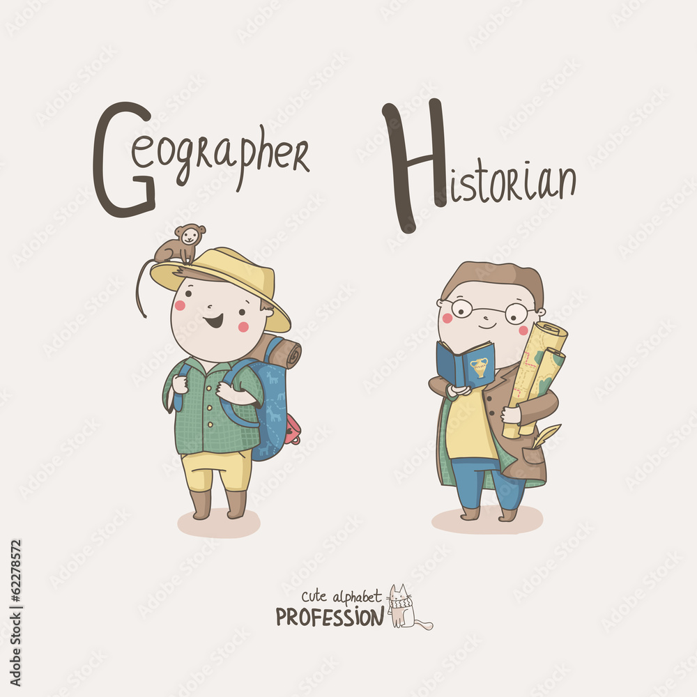 Cute vector alphabet Profession. Geographer. Historian. Cute vector alphabet Profession. Geographer. Historian.