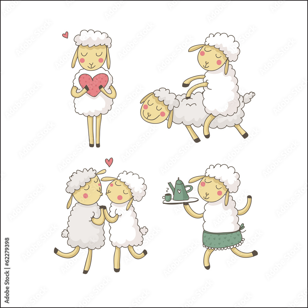 Fototapeta premium Cute vector sheeps in love isolated on white background