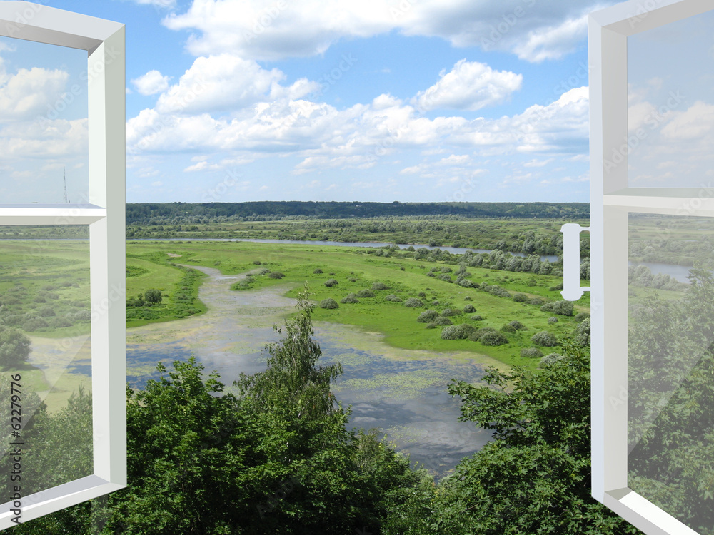 opened window to the summer landscape opened window to the summer landscape