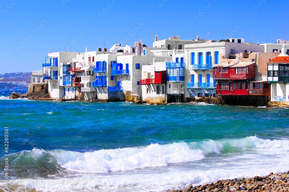 View of the Little Venice district of Mykonos, Greece
