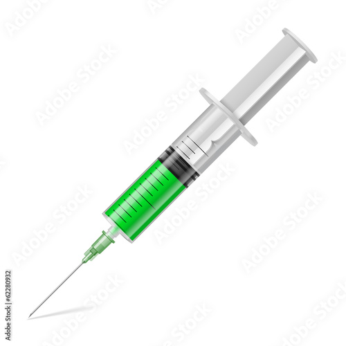 Syringe with green liquid