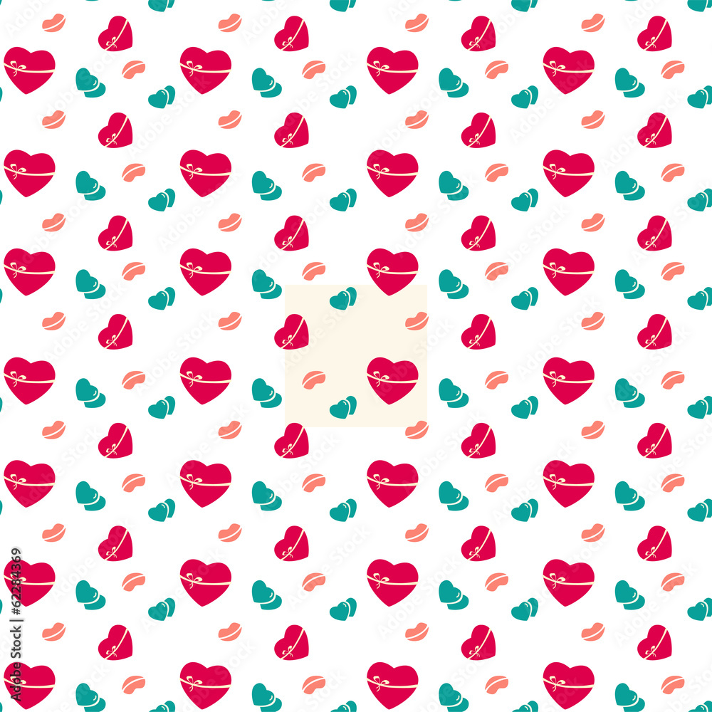 Romantic seamless doodle floral texture with hearts