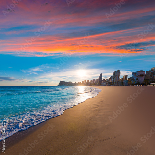 Benidorm Alicante playa de Poniente beach sunset in Spain