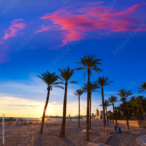 Benidorm Alicante playa de Poniente beach sunset in Spain © lunamarina
