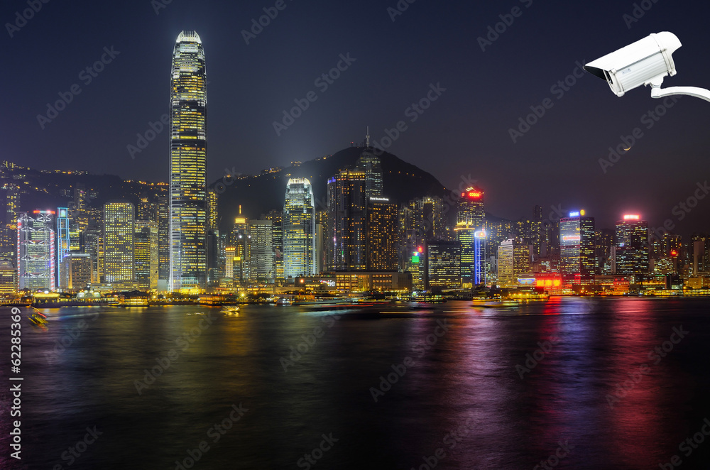 Obraz premium Security camera detects the movement of traffic ,Hong Kong is sa