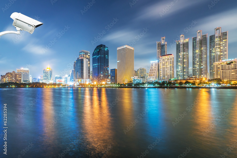 Naklejka premium Security camera detects the movement of traffic ,Bangkok is safe