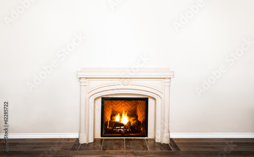 Luxurious White Marble Fireplace and empty wall