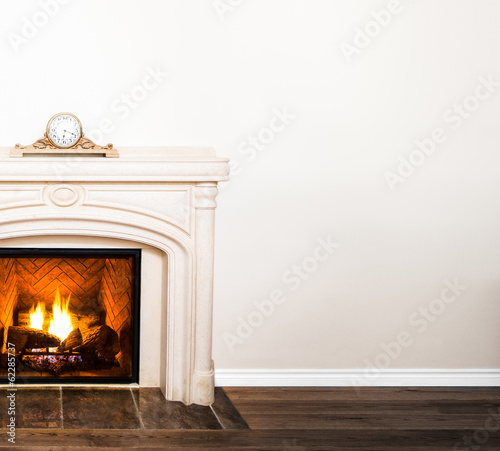 Luxurious White Marble Fireplace and empty wall