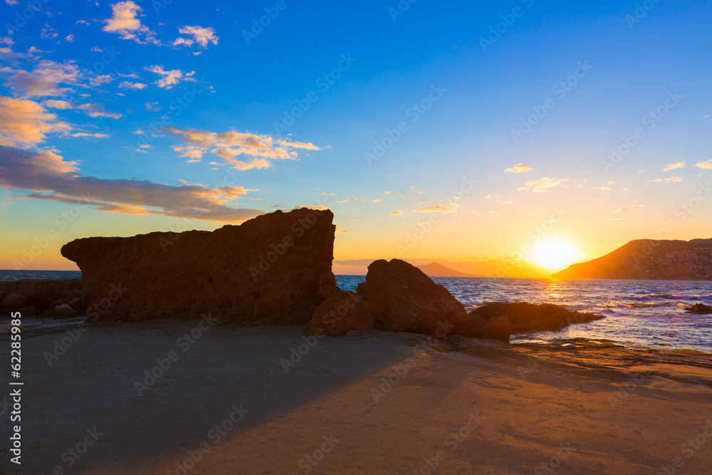 Calpe Alicante sunset at beach Cantal Roig in Spain