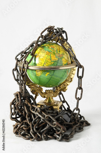 earth globe close in chain. 3d...