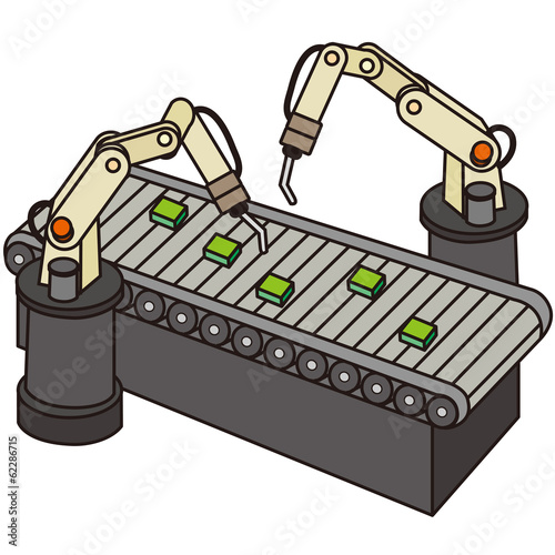 産業用ロボットとベルトコンベア